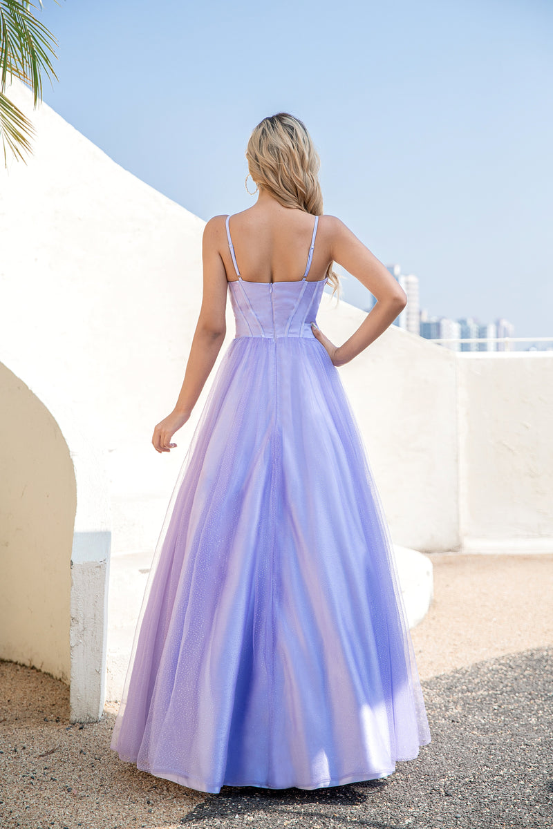 Load image into Gallery viewer, Purple Tulle A-line Prom Dress