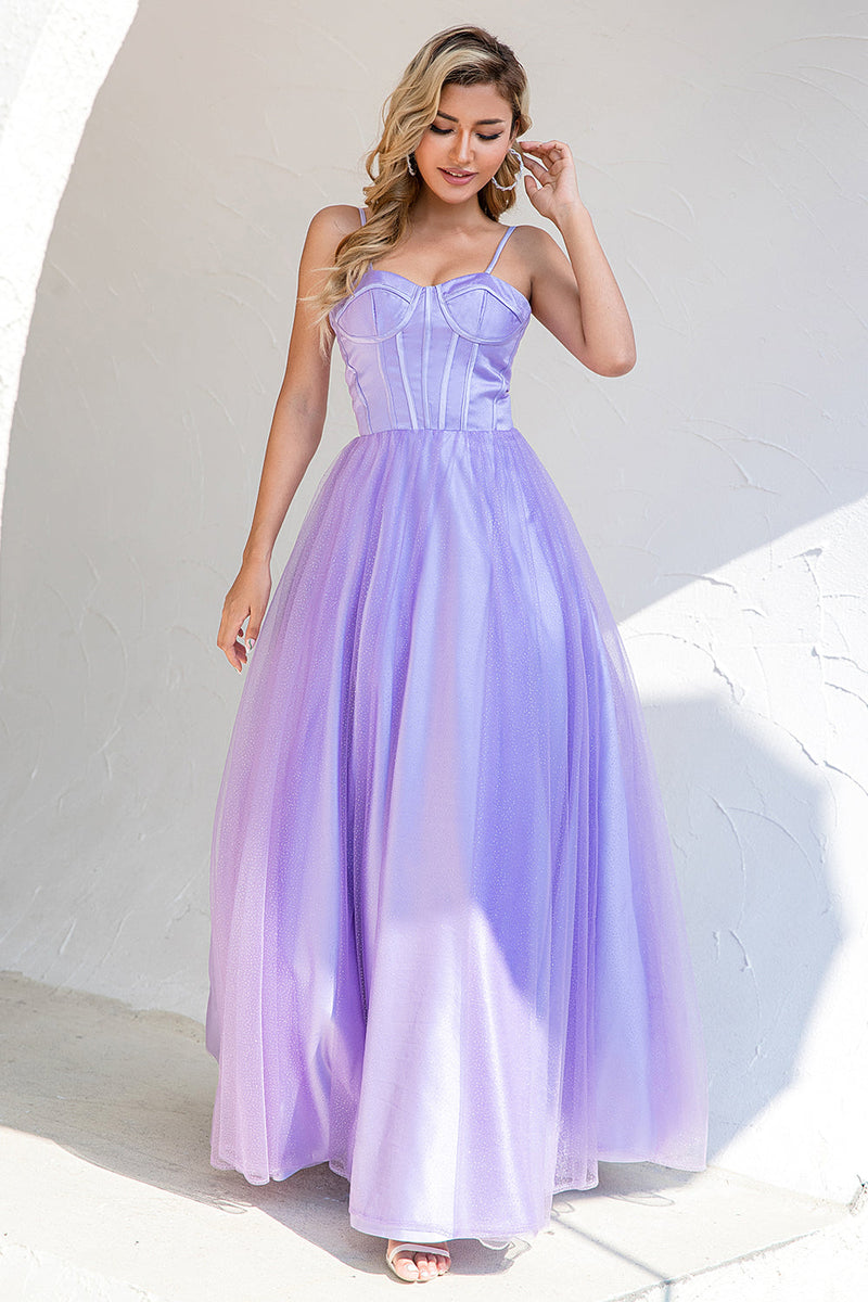 Load image into Gallery viewer, Purple Tulle A-line Prom Dress