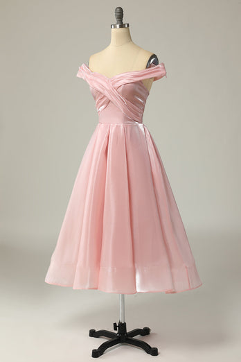 Princess A Line Off the Shoulder Blush Prom Dress