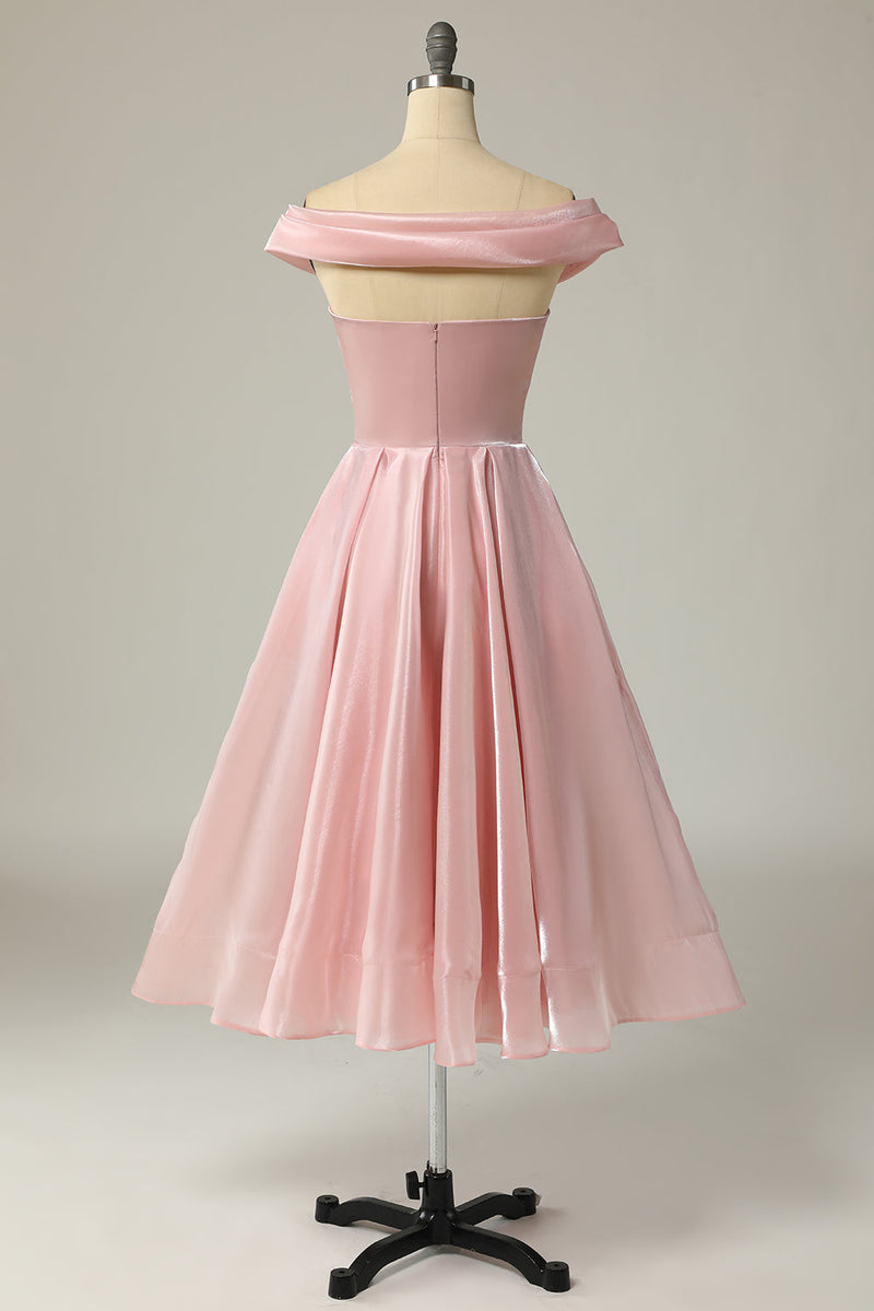 Load image into Gallery viewer, Princess A Line Off the Shoulder Blush Prom Dress