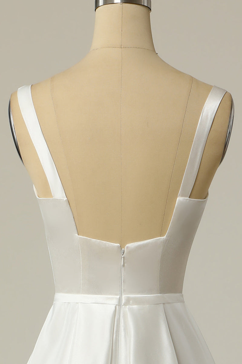 Load image into Gallery viewer, Simple A Line Square Neck White Long Wedding Dress