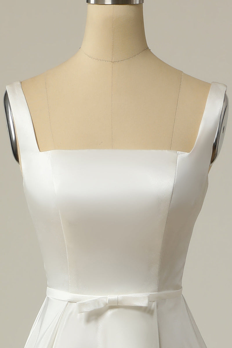Load image into Gallery viewer, Simple A Line Square Neck White Long Wedding Dress