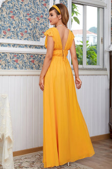 Yellow Maxi Boho Bridesmaid Dress