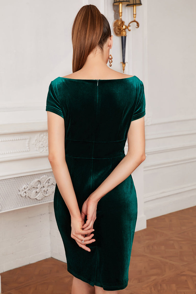 Load image into Gallery viewer, Green Bateau Neck Bodycon Velvet Dress