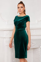 Load image into Gallery viewer, Green Bateau Neck Bodycon Velvet Dress