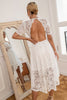 Load image into Gallery viewer, V-neck High-Low Lace White Graduation Dress