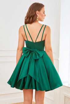 Green Satin Short Prom Dress