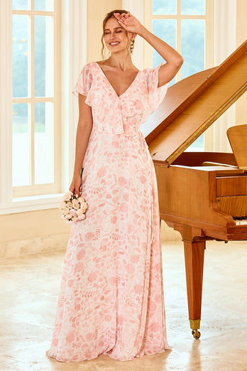 Blush Flower Print Bridesmaid Dress