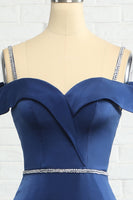 Load image into Gallery viewer, Mermaid Off the Shoulder Navy Bridesmaid Dress with Beading