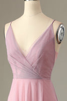 Load image into Gallery viewer, A Line Spaghetti Straps Grey Pink Bridesmaid Dress