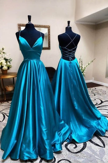 Green Satin A-line Prom Dress with Slit