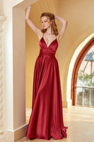Load image into Gallery viewer, Burgundy Spaghetti Straps Simple Prom Dress