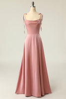 Load image into Gallery viewer, Blush Spaghetti Straps Simple Bridesmaid Dress with Bowknot