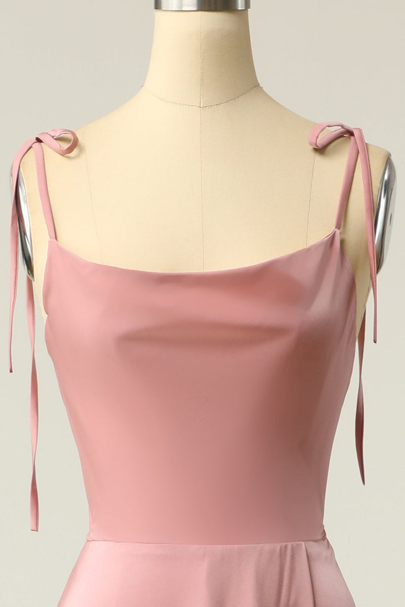 Load image into Gallery viewer, Blush Spaghetti Straps Simple Bridesmaid Dress with Bowknot