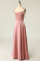 Load image into Gallery viewer, Blush Spaghetti Straps Simple Bridesmaid Dress with Bowknot