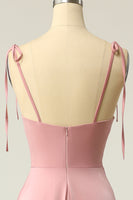 Load image into Gallery viewer, Blush Spaghetti Straps Simple Bridesmaid Dress with Bowknot