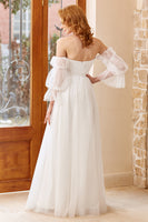 Load image into Gallery viewer, White Tulle Off Shoulder Wedding Dress