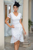 Load image into Gallery viewer, Sheath V Neck White Lace Mother of the Bride Dress