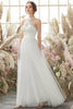 Load image into Gallery viewer, White Halter Neck Tulle A Line Wedding Dress