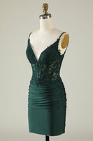 Load image into Gallery viewer, Spaghetti Straps Dark Green Corset Party Dress with Beading
