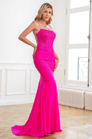 Load image into Gallery viewer, Glitter Hot Pink Mermaid Beaded Prom Dresses