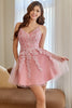 Load image into Gallery viewer, Cute A Line V Neck Blush Short Homecoming Dress with Appliques