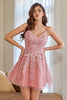Load image into Gallery viewer, Cute A Line V Neck Blush Short Homecoming Dress with Appliques