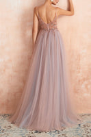 Load image into Gallery viewer, Spaghetti Straps Pink Long Prom Dress With Slit