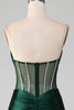 Load image into Gallery viewer, Dark Green Strapless Mermaid Long Corset Prom Dress