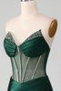 Load image into Gallery viewer, Dark Green Strapless Mermaid Long Corset Prom Dress