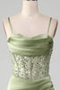 Load image into Gallery viewer, Sage Green Spaghetti Straps Satin Mermaid Corset Prom Dress