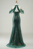 Load image into Gallery viewer, Sparkly Dark Green Sequin Mermaid Long Prom Dress