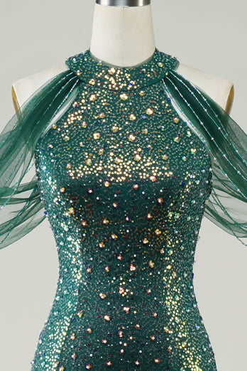 Sparkly Dark Green Sequin Mermaid Long Prom Dress