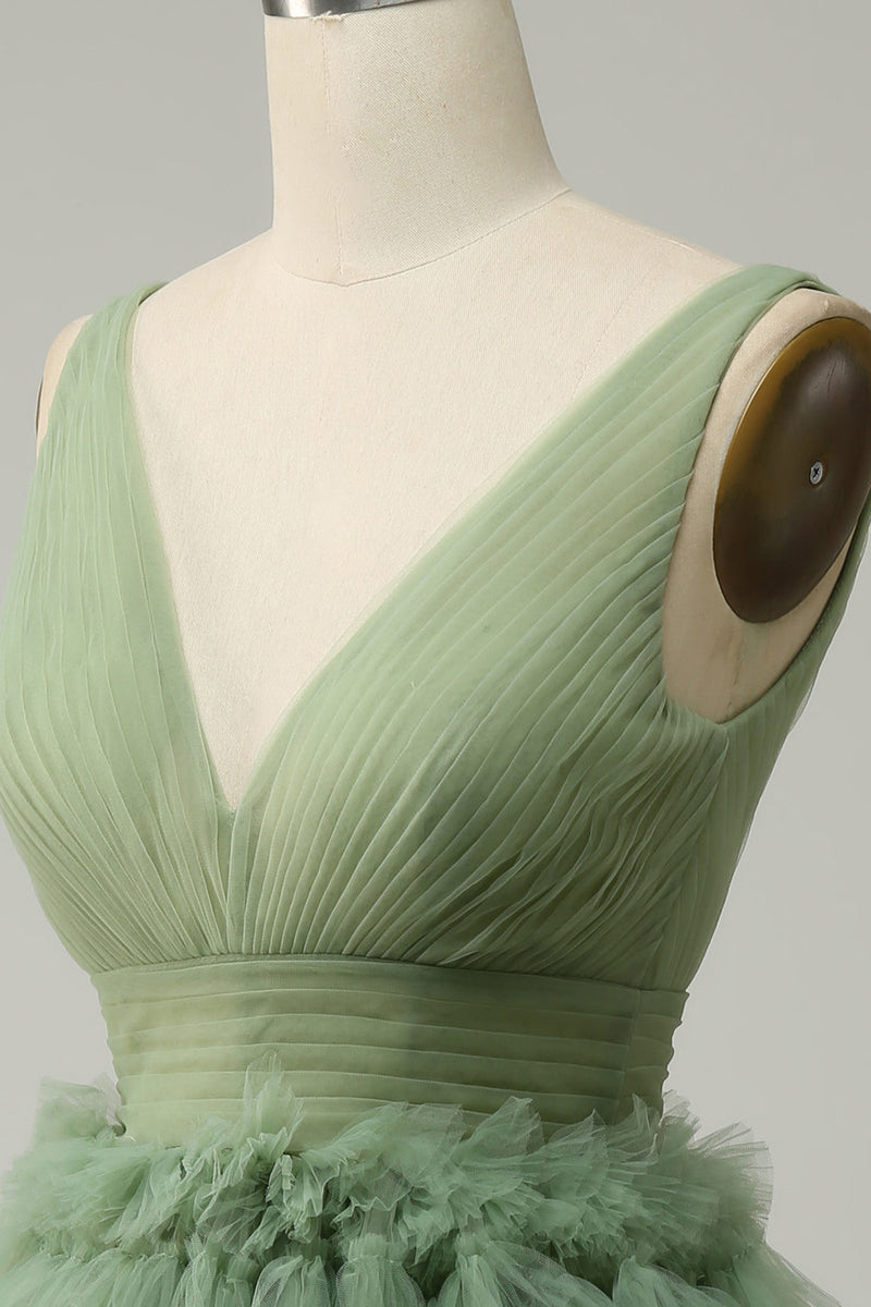 Load image into Gallery viewer, Green Tulle V-Neck Short Prom Dress With Open Back