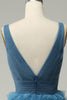 Load image into Gallery viewer, A Line V-Neck Blue Long Prom Dress With Open Back