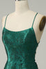 Load image into Gallery viewer, Dark Green Beaded Bodycon Prom Dress With Criss Cross Back