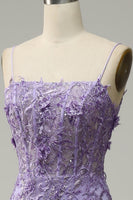 Load image into Gallery viewer, A-Line Spaghetti Straps Beaded Purple Mermaid Prom Dress