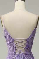 Load image into Gallery viewer, A-Line Spaghetti Straps Beaded Purple Mermaid Prom Dress