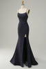 Load image into Gallery viewer, Navy Strapless Sweetheart Beaded Prom Dress with Split