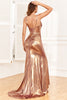 Load image into Gallery viewer, Golden Ruffles Corset Prom Dress with Slit