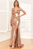 Load image into Gallery viewer, Golden Ruffles Corset Prom Dress with Slit
