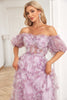 Load image into Gallery viewer, Charming A Line Off the Shoulder Purple Long Prom Dress with Printing