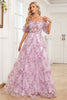 Load image into Gallery viewer, Charming A Line Off the Shoulder Purple Long Prom Dress with Printing