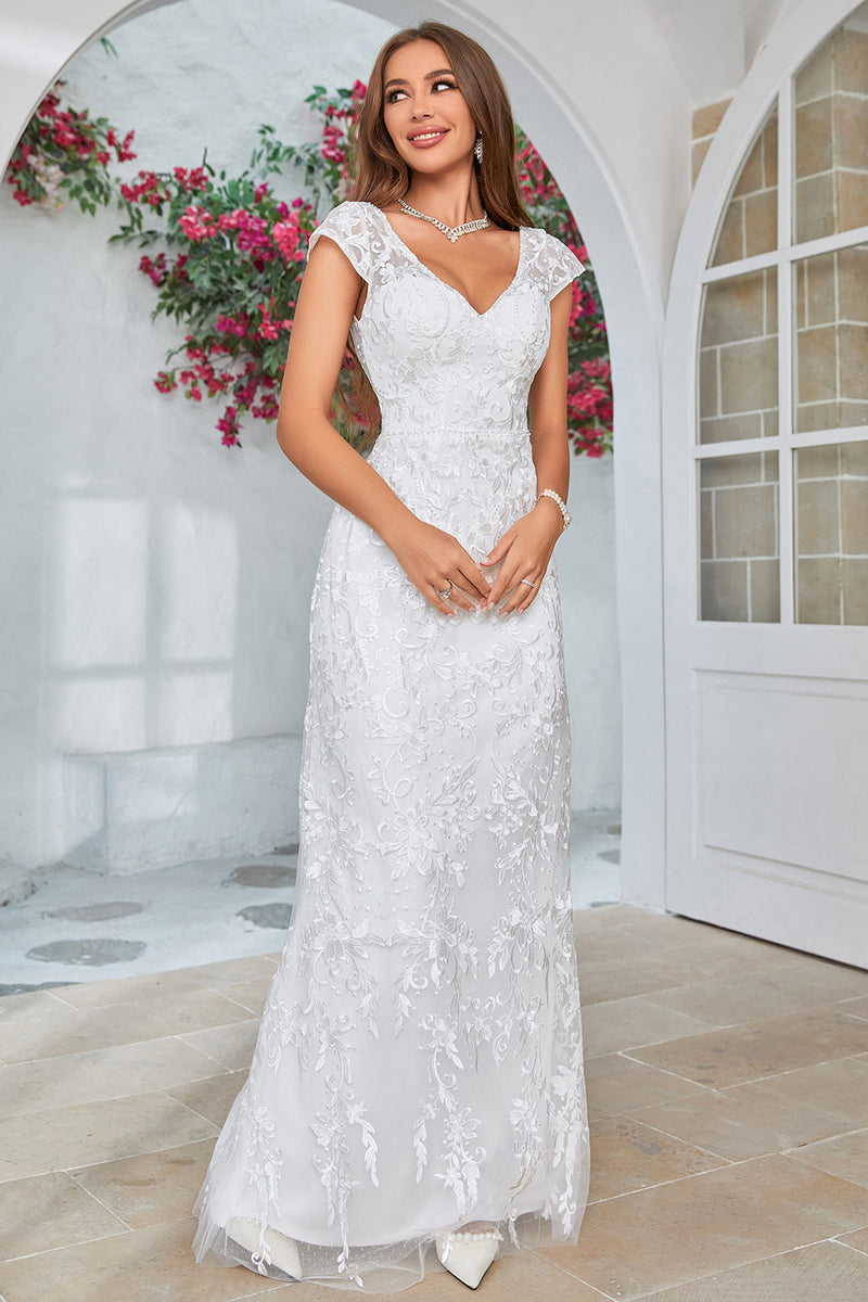 Load image into Gallery viewer, Ivory Mermaid Lace V-Neck Wedding Dress