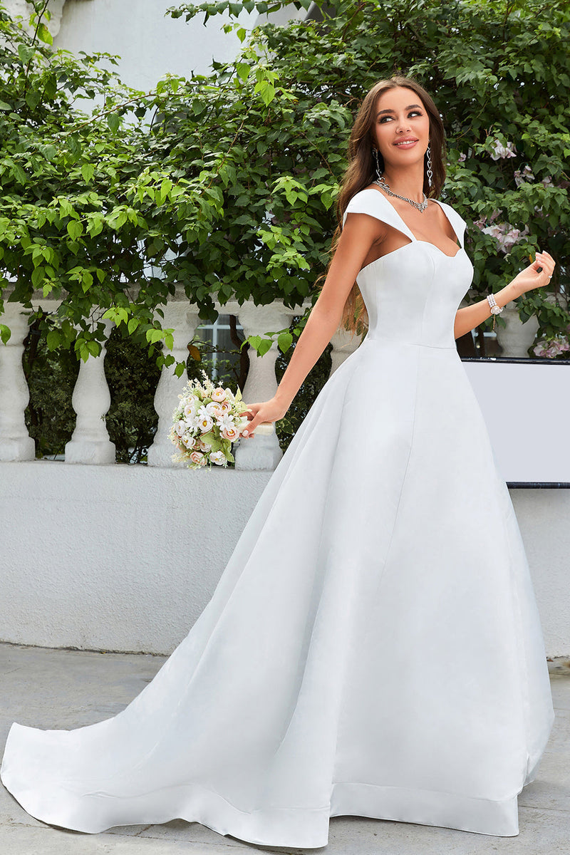 Load image into Gallery viewer, Simple Ivory Satin A-Line Wedding Dress