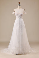 Load image into Gallery viewer, Detachable Off the Shoulder Corset Tulle A Line Wedding Dress