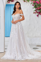 Load image into Gallery viewer, Detachable Off the Shoulder Corset Tulle A Line Wedding Dress