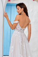 Load image into Gallery viewer, Detachable Off the Shoulder Corset Tulle A Line Wedding Dress