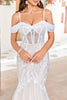 Load image into Gallery viewer, Cold Shoulder Tulle Corset Mermaid Wedding Dress with Appliques
