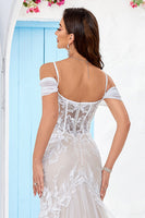 Load image into Gallery viewer, Cold Shoulder Tulle Corset Mermaid Wedding Dress with Appliques